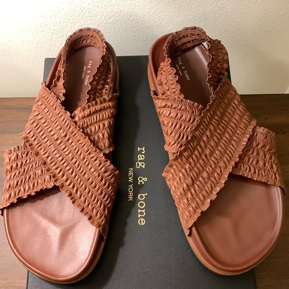 Rag and Bone leather Bailey sandals w/ergo footbed in redwood brown 38/US8 - Picture 1 of 7